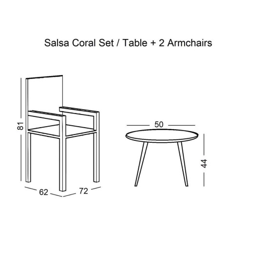 Coral Set SALSA (Τρ.Φ45cm+2Πολ) Μετ.Μαύρο/Wicker Φυσικό,