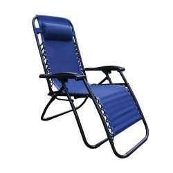 SUPER RELAX Πολυθρόνα με Υποπόδιο, Μέταλλο Βαφή Ανθρακί, Textilene Μπλε 165x65x112cm (Σετ 2 ΤΕΜ)